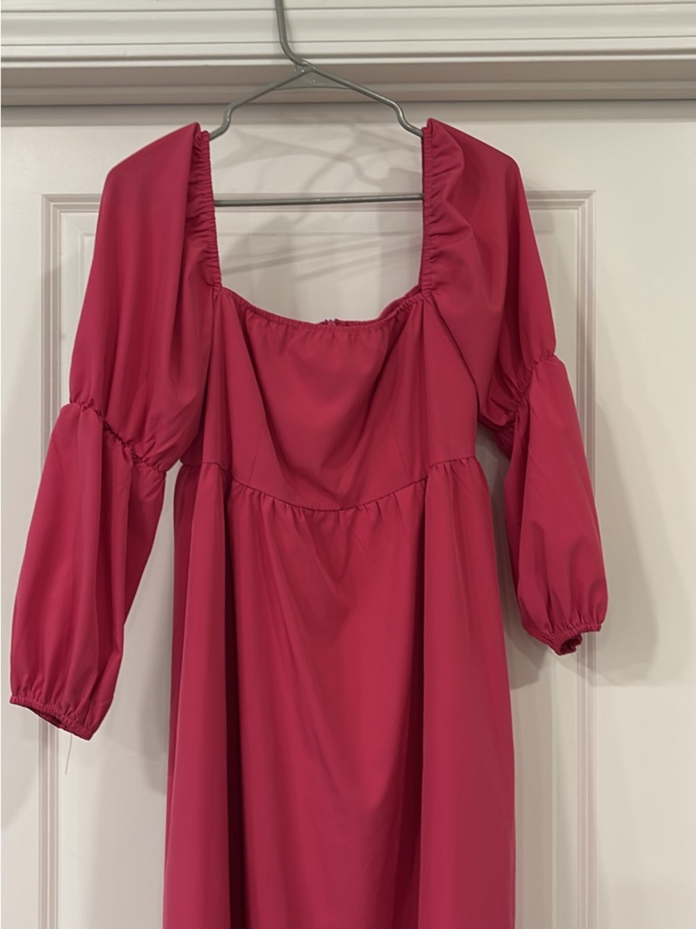 Square Neck Long Sleeve Midi Dress in Raspberry Pink